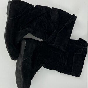 Girls Only Boots Size 4 Black Faux Suede Block Flat Heel Almond Toe Mid Calf